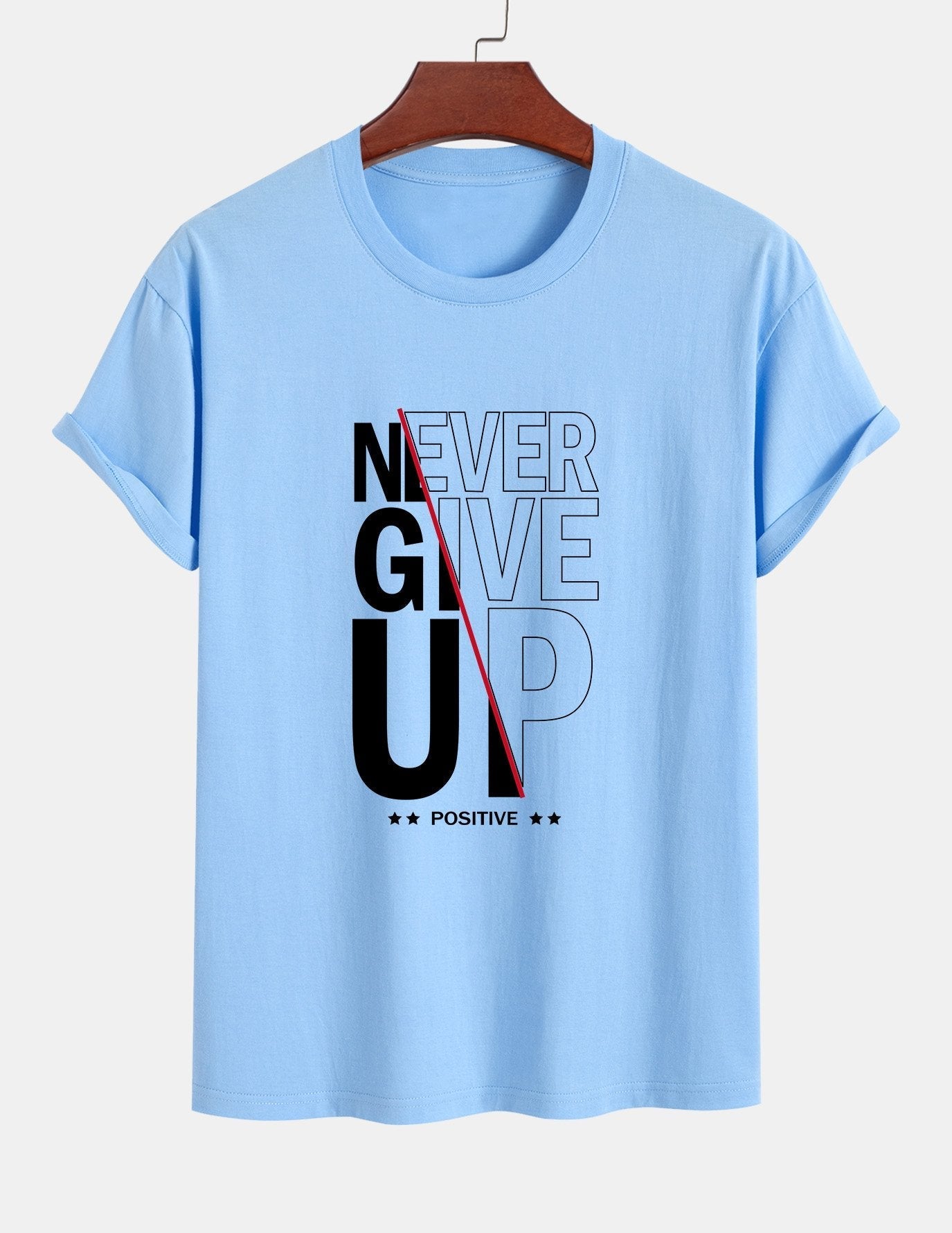 Regular Fit Never Give Up Print Cotton T-Shirt