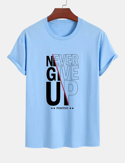 Regular Fit Never Give Up Print Cotton T-Shirt