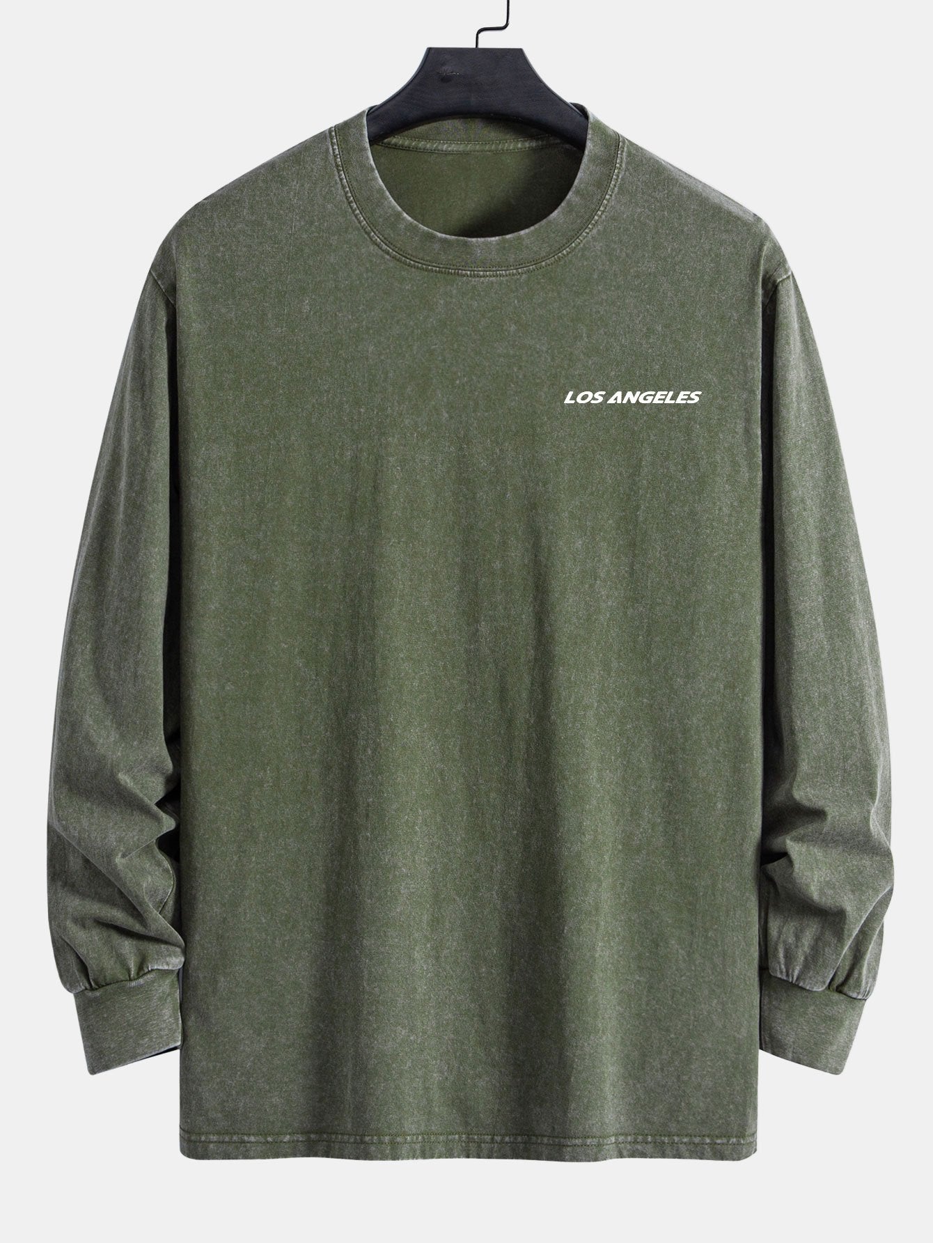Los Angeles Print Relax Fit Long Sleeve Washed Distressed T-Shirt