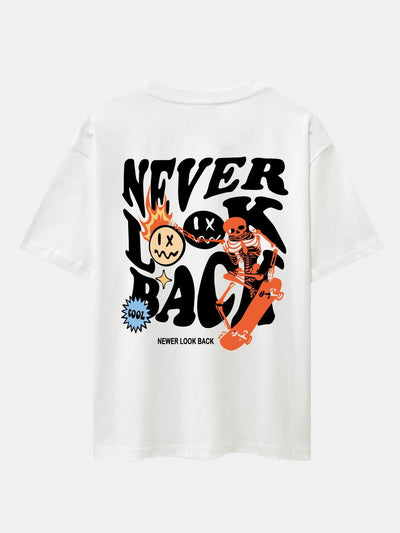 Skeleton Slogan Back Print Drop Shoulder Oversize T-Shirt