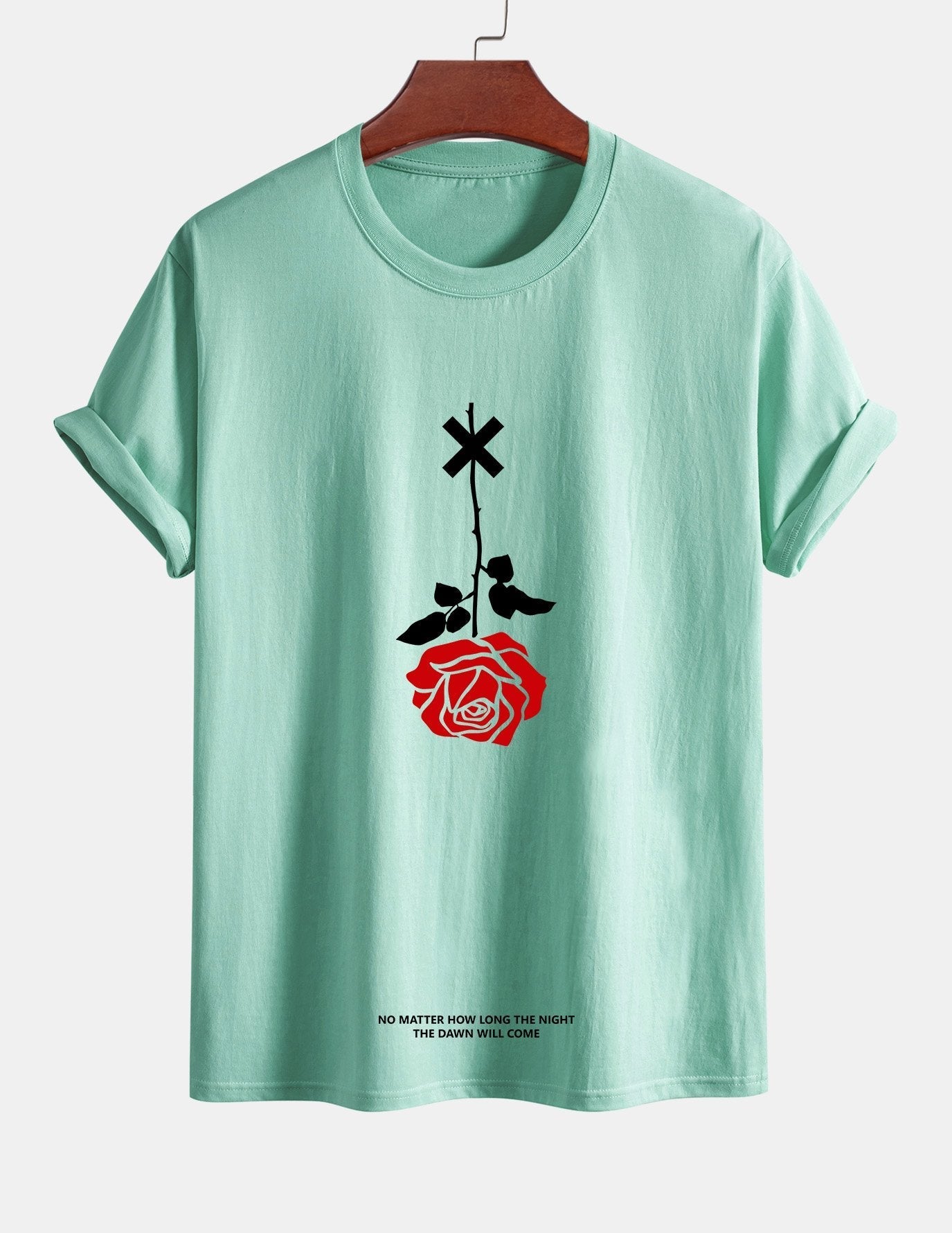 Regular Fit Inverted Rose Slogan Print Cotton T-Shirt