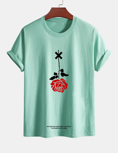 Regular Fit Inverted Rose Slogan Print Cotton T-Shirt