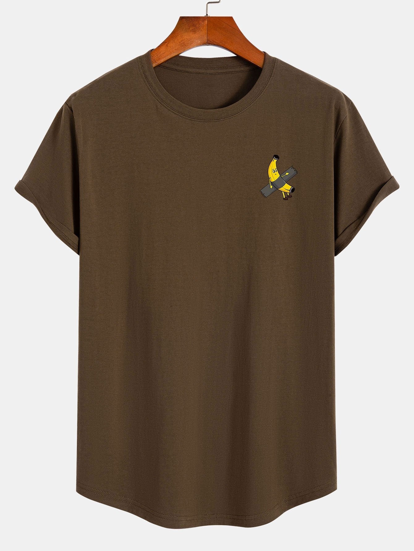 Banana Print Cotton Arc Hem T-Shirt