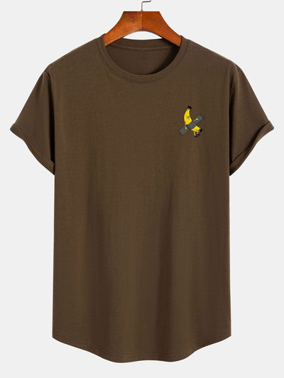 Banana Print Cotton Arc Hem T-Shirt