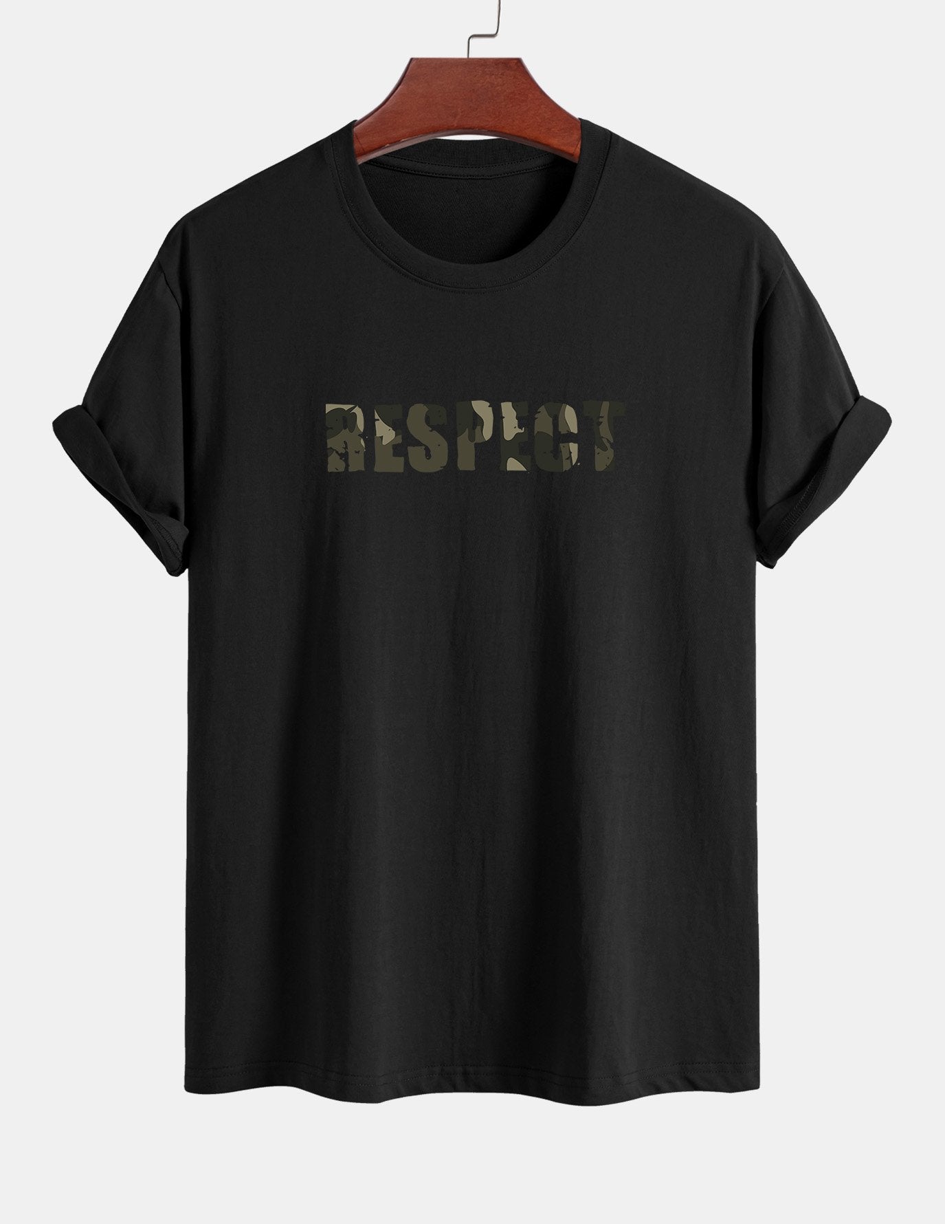 Regular Fit Camouflage Respect Print Cotton T-Shirt