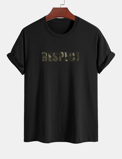 Regular Fit Camouflage Respect Print Cotton T-Shirt