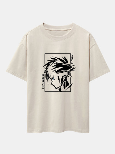 Japanese Comic Male Print Drop Shoulder Oversize T-Shirt