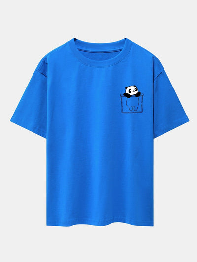 Pocket Panda Print Drop Shoulder Oversize T-Shirt