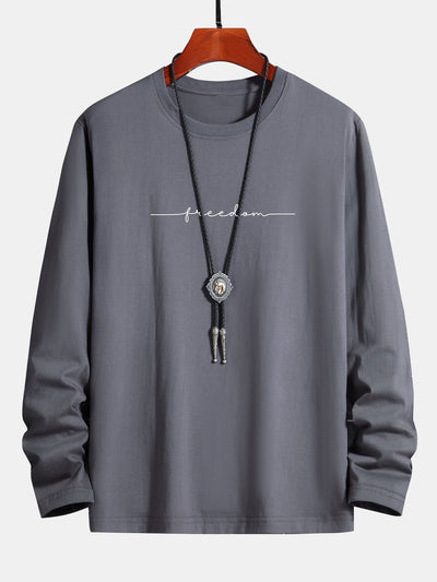 Long Sleeve Freedom Print Cotton T-Shirt