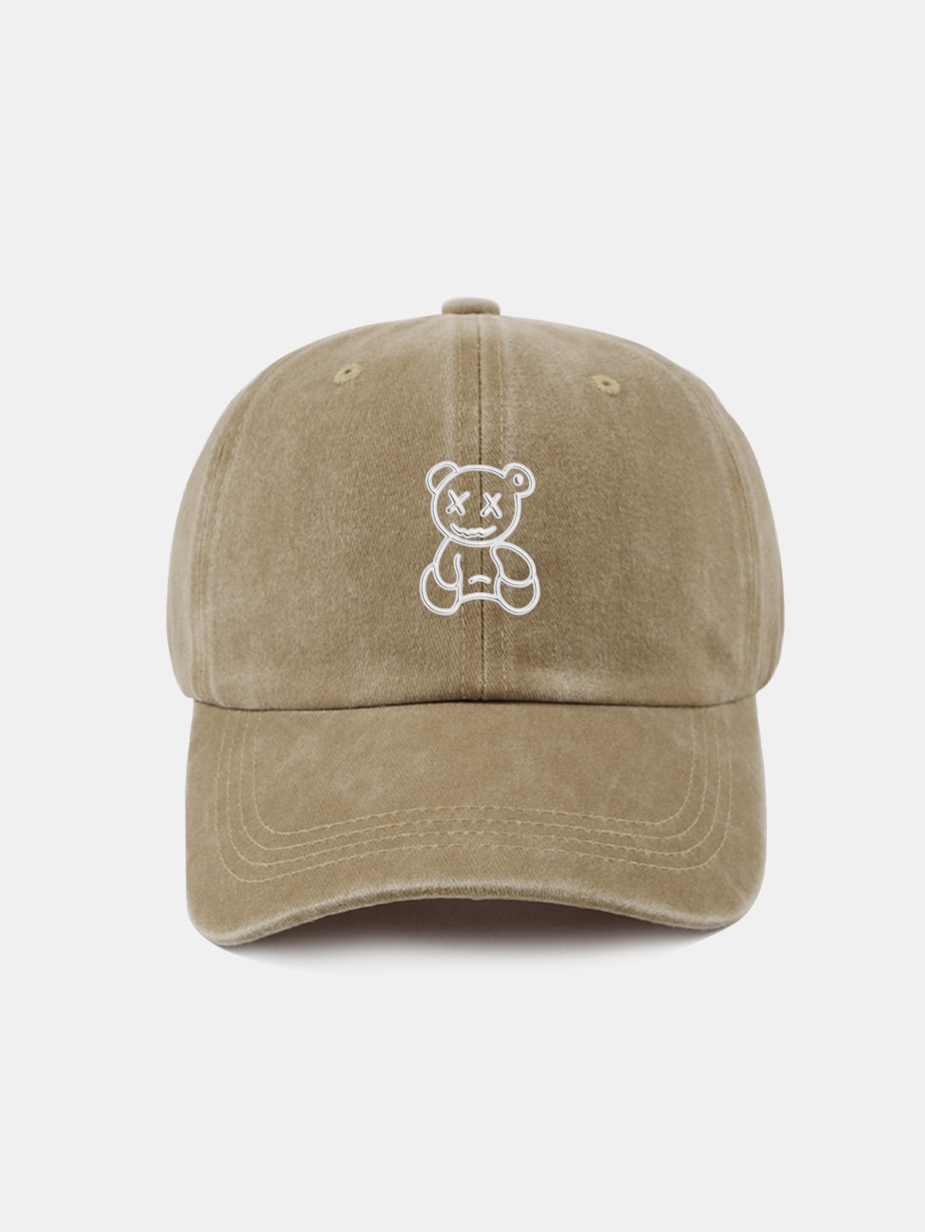 Neutral Casual Washed Cotton Sun Shading Baseball Cap With Teddy Bear Pattern