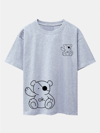 Bear Print Drop Shoulder Oversize T-Shirt