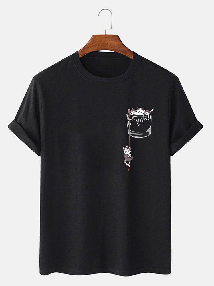 Cat In Pocket Print T-Shirt