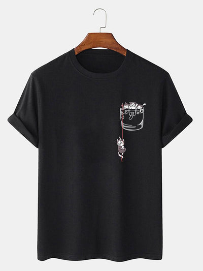 Cat In Pocket Print T-Shirt