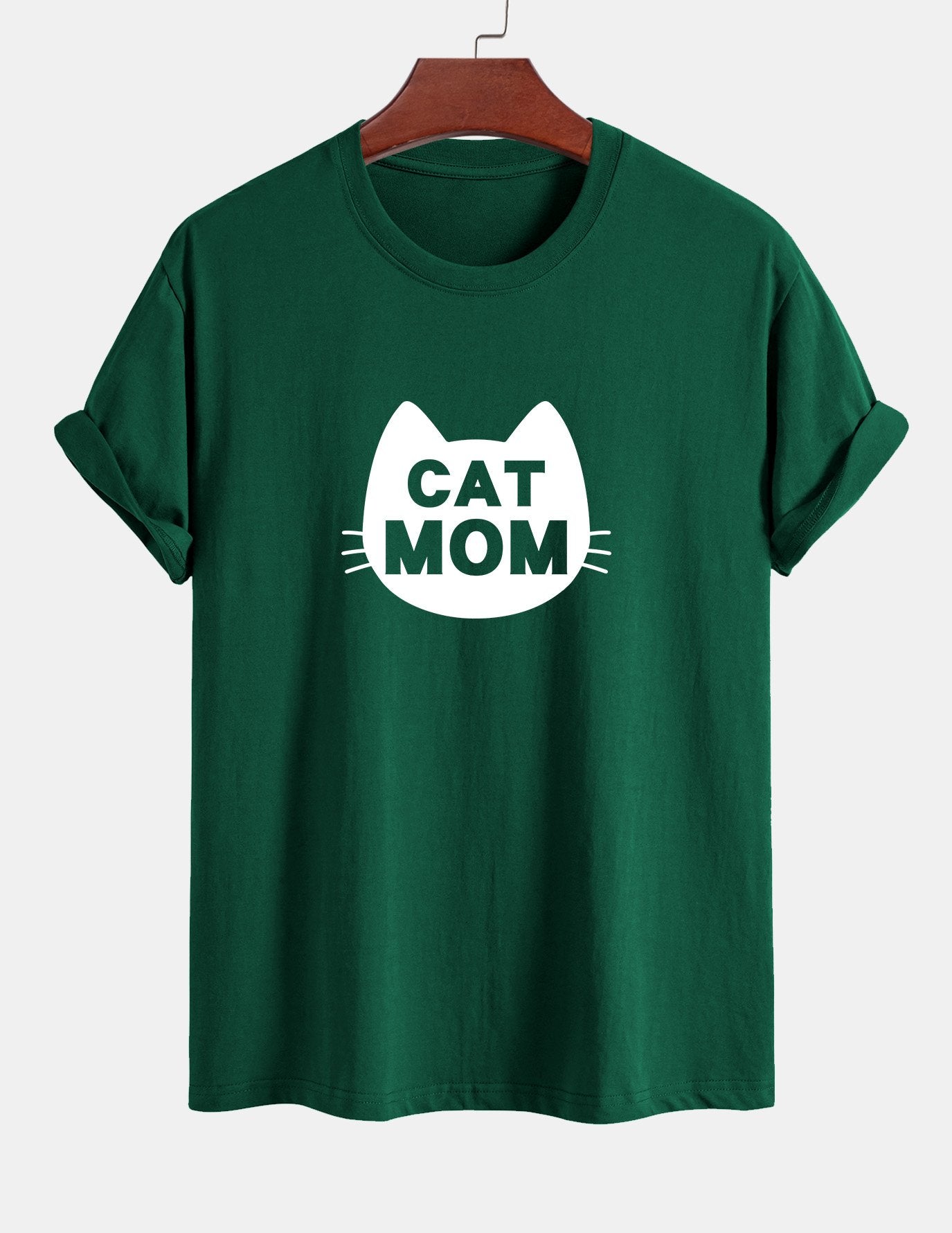 Regular Fit Cat Mom Print Cotton T-Shirt