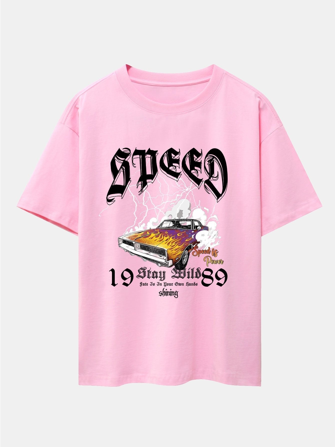 Lightning Speed Car Print Drop Shoulder Oversize T-Shirt
