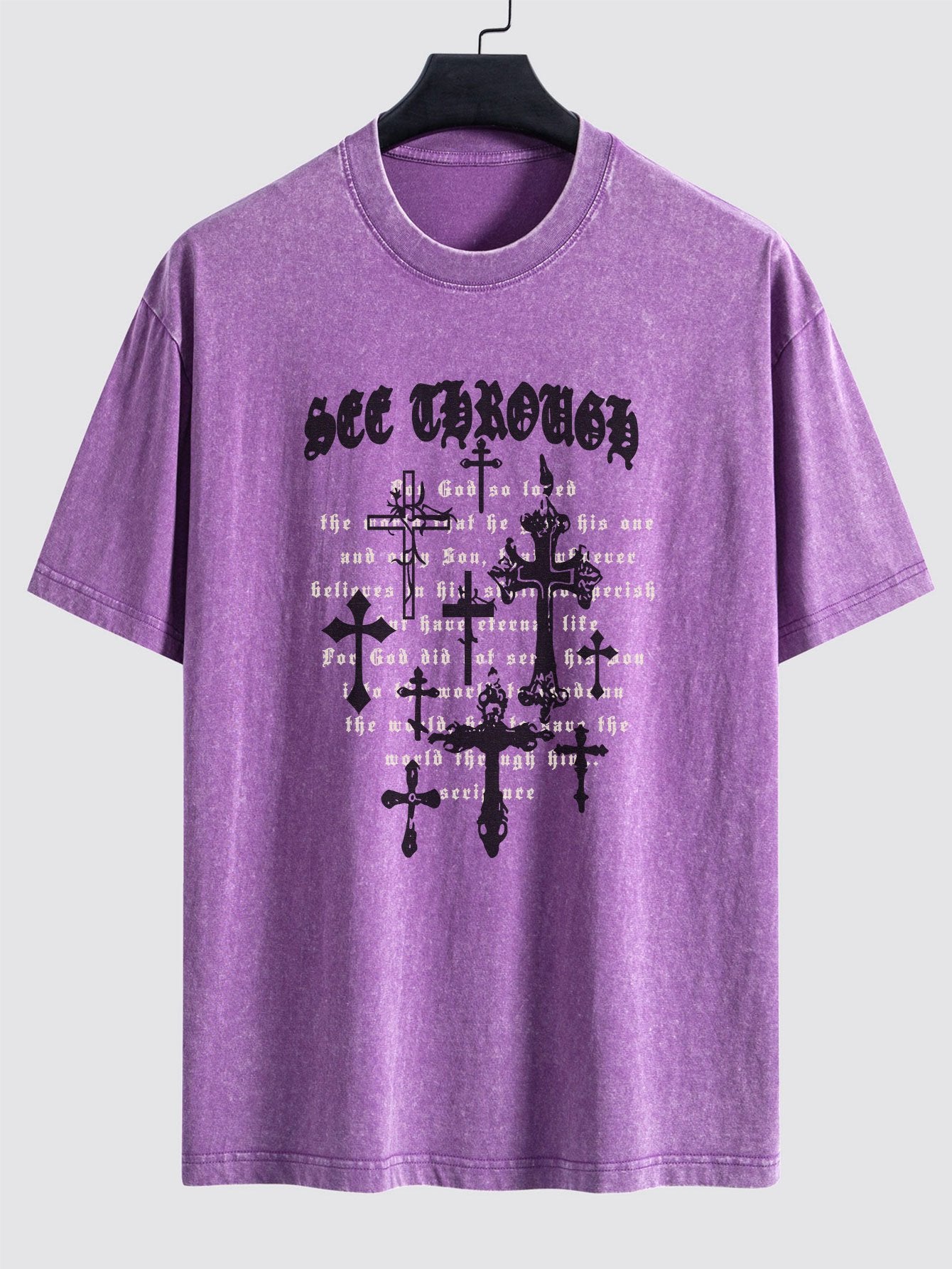 Cross Slogan Print Washed Distressed Drop Shoulder T-Shirt