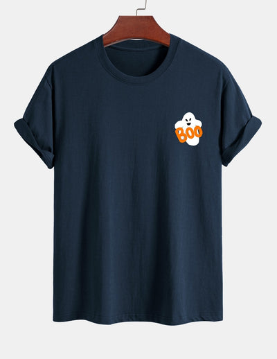 Regular Fit Boo Ghost Print Cotton T-Shirt