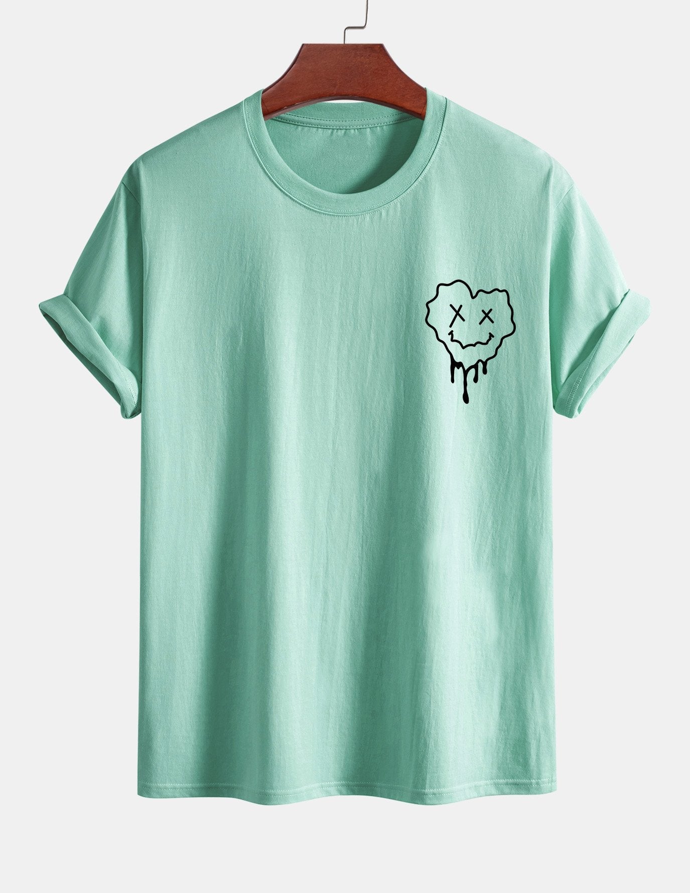 Regular Fit Dissolving Heart Smiley Face Print Cotton T-Shirt