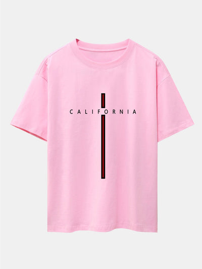 California Stripe Print Drop Shoulder Oversize T-Shirt