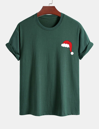 Regular Fit Santa Hat Print Cotton T-Shirt