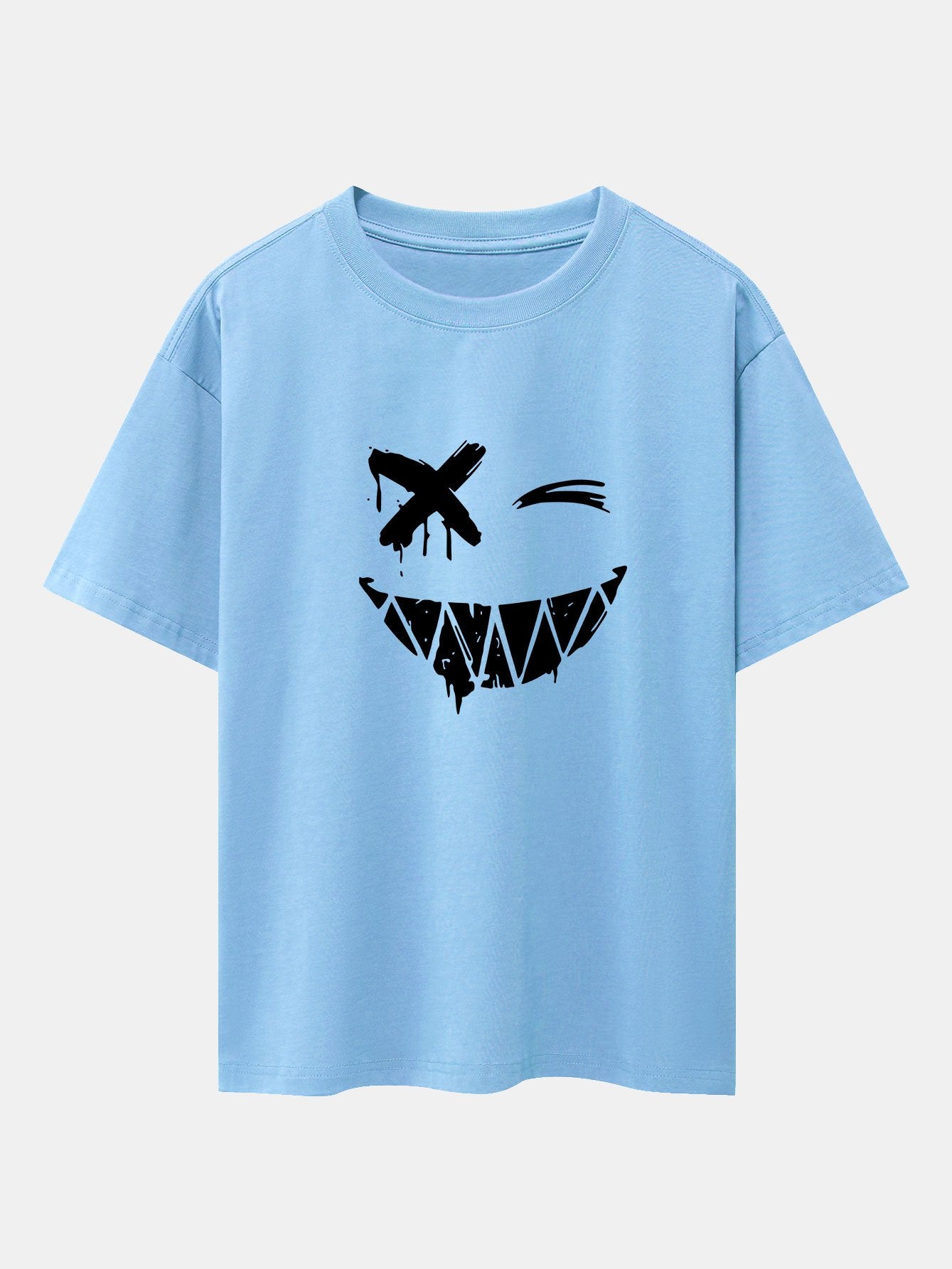 Dissolved Smiley Face Print Drop Shoulder Oversize T-Shirt