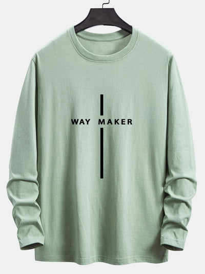 Long Sleeve Way Maker Stripe Print Cotton T-Shirt