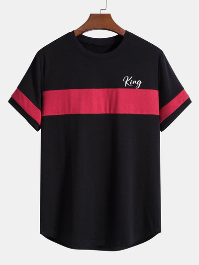 King Print Color Block Patchwork Arc Hem T-Shirt