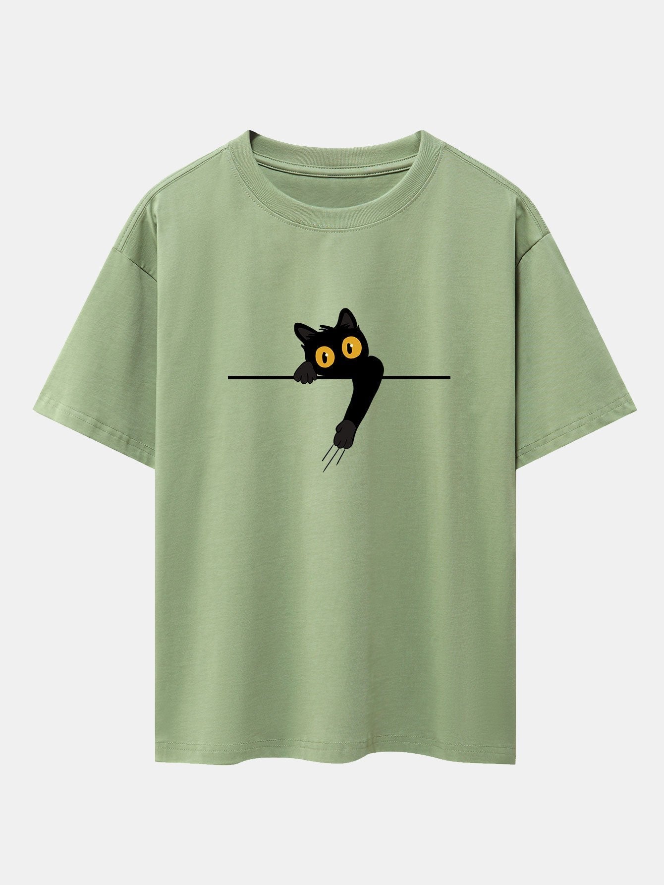 Black Cat Print Drop Shoulder Oversize T-Shirt
