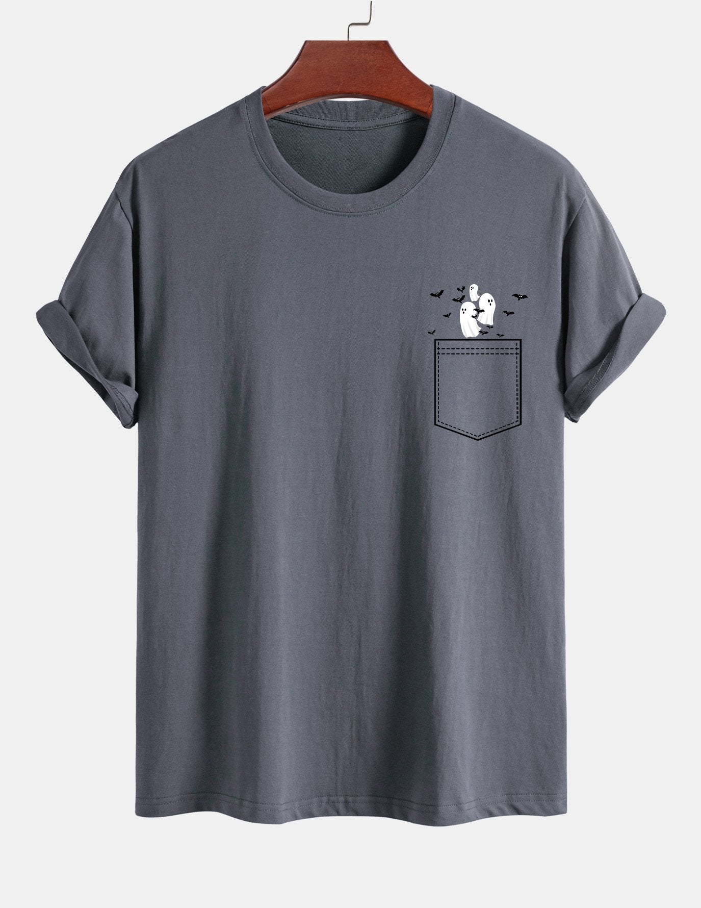 Regular Fit Pocket Bat Ghost Print Cotton T-Shirt