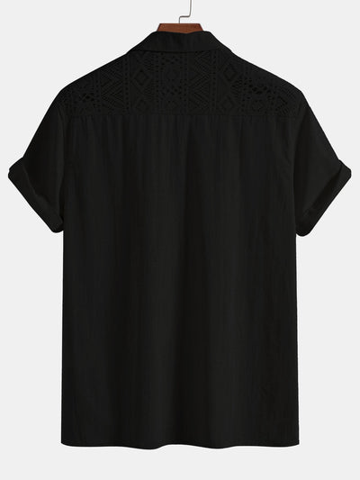 Geometric Textured Patchwork Cuban Shirt