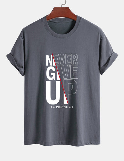 Regular Fit Never Give Up Print Cotton T-Shirt