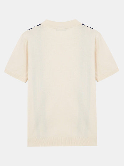 Striped Johnny Collar Sweater Polo