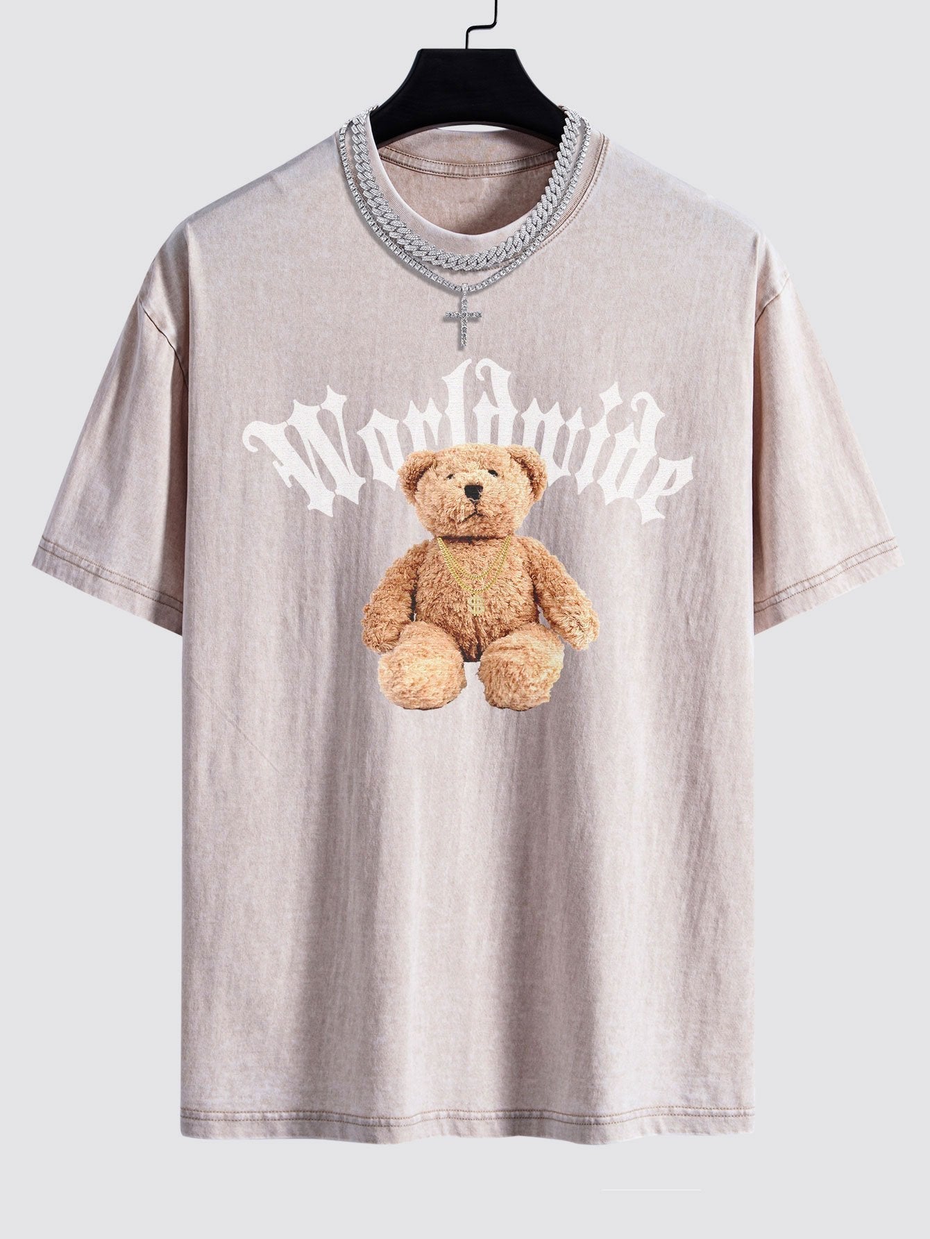 Bear Print Washed Drop Shoulder Oversize T-Shirt
