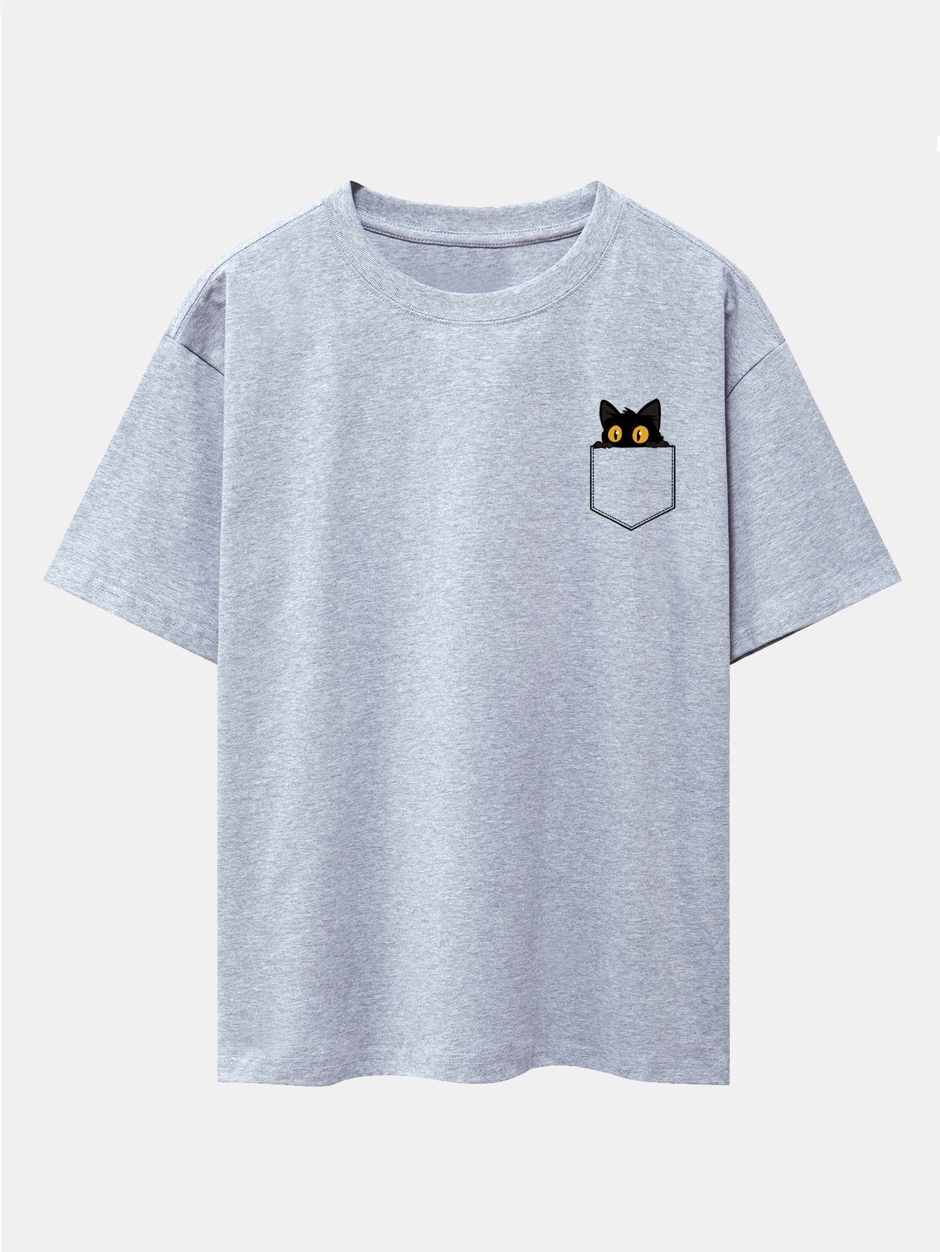 Pocket Black Cat Print Drop Shoulder Oversize T-Shirt