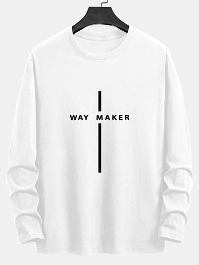 Long Sleeve Way Maker Stripe Print Cotton T-Shirt