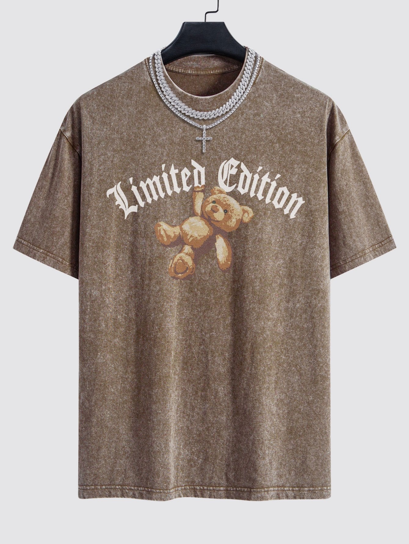 Slogan Bear Print Washed Drop Shoulder Oversize T-Shirt