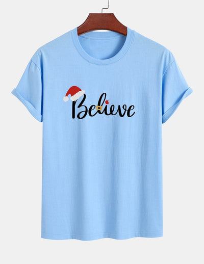 Regular Fit Christmas Believe Print Cotton T-Shirt