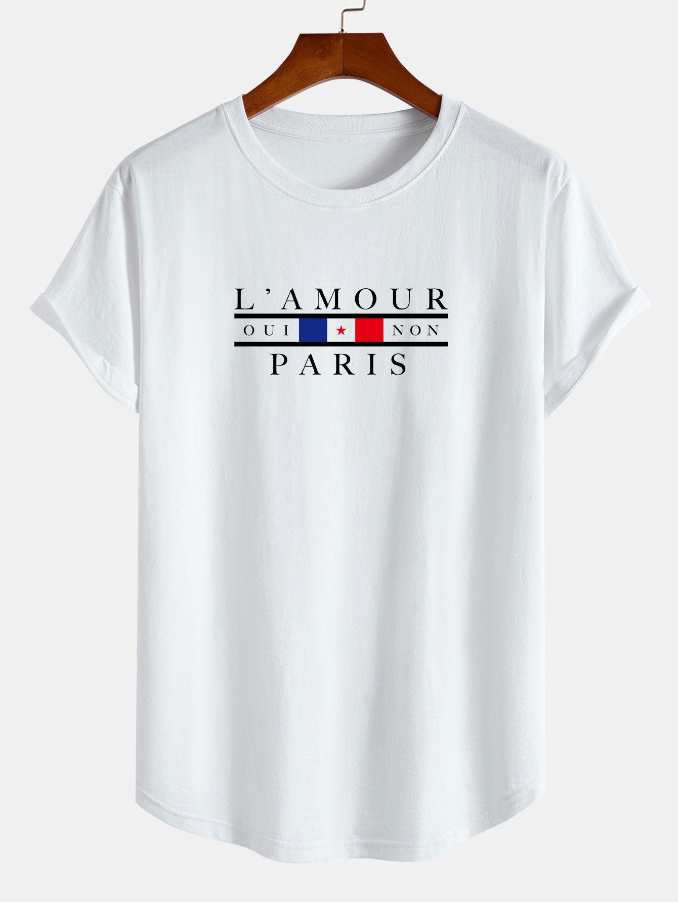 L'amour Paris Print Cotton Arc Hem T-Shirt