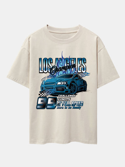 Los Angeles Car Print Drop Shoulder Oversize T-Shirt