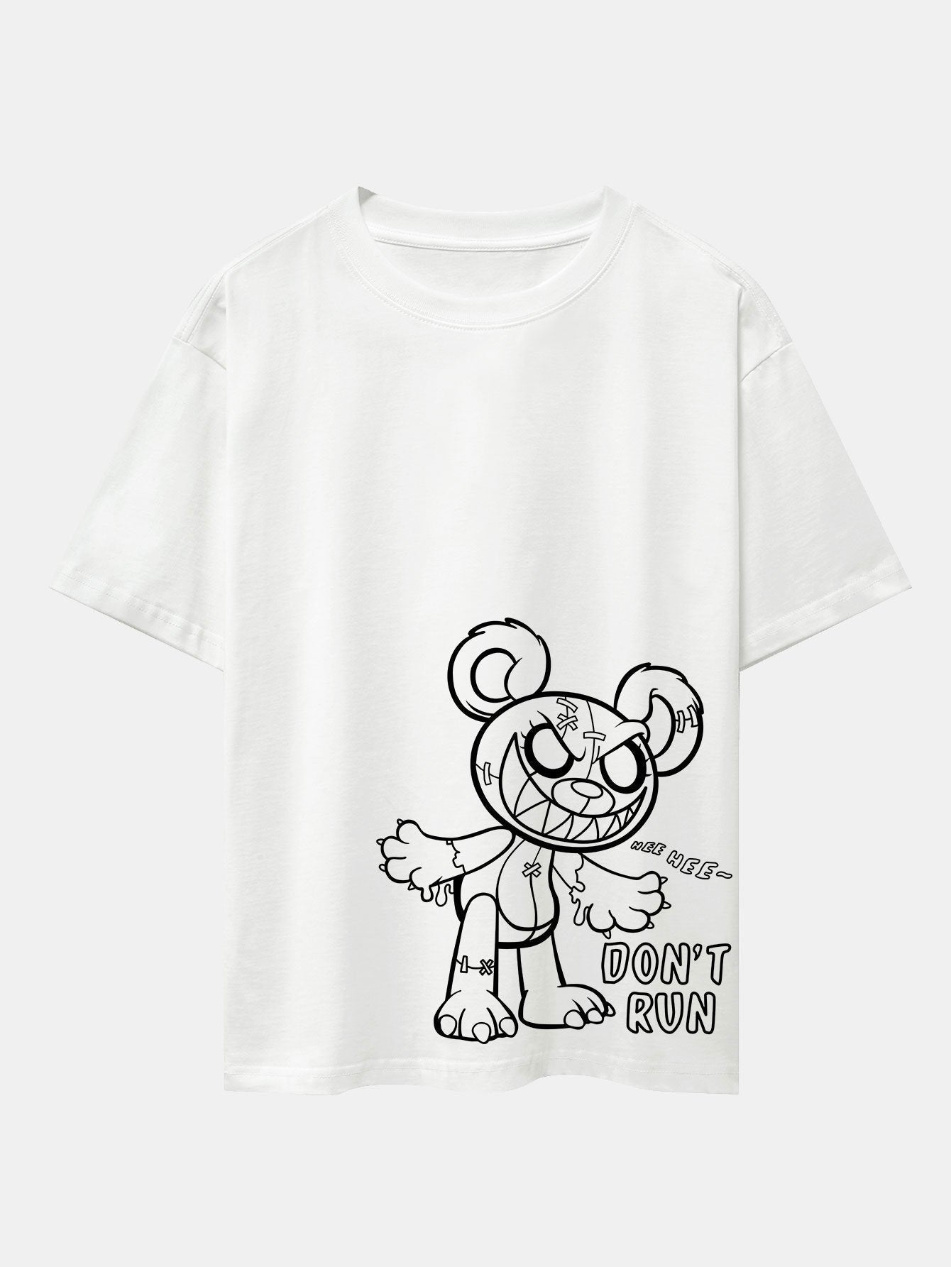 Slogan Cartoon Bear Print Drop Shoulder Oversize T-Shirt
