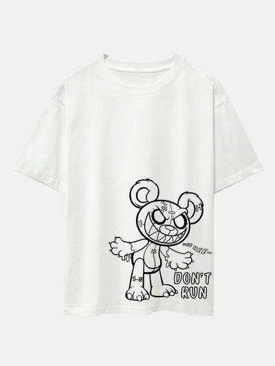 Slogan Cartoon Bear Print Drop Shoulder Oversize T-Shirt