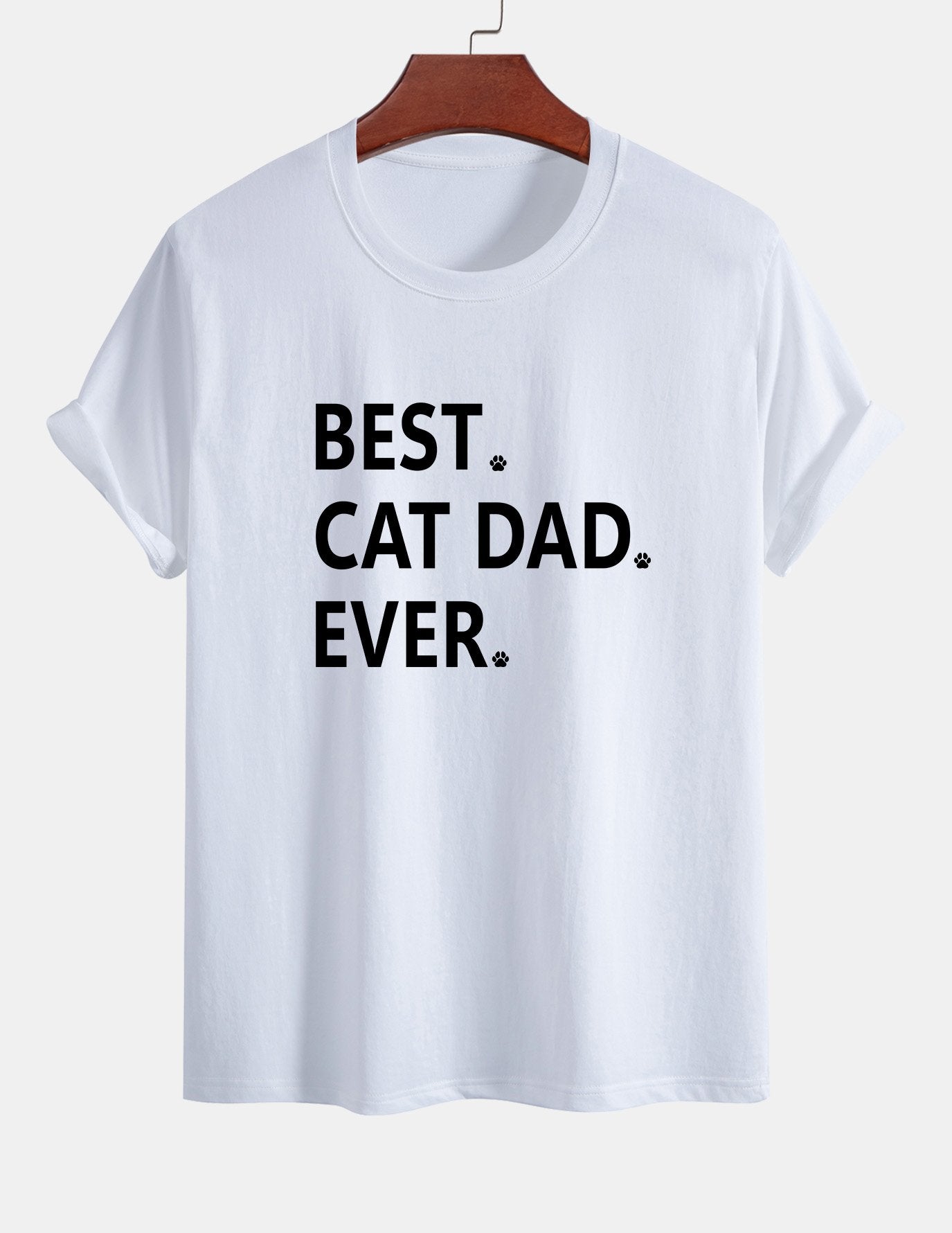 Regular Fit Best Cat Dad Ever Print Cotton T-Shirt