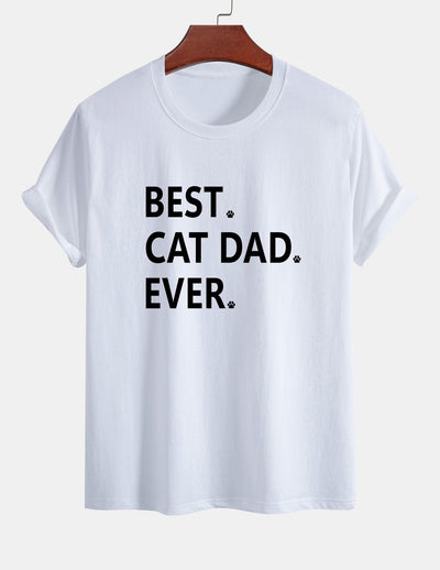 Regular Fit Best Cat Dad Ever Print Cotton T-Shirt