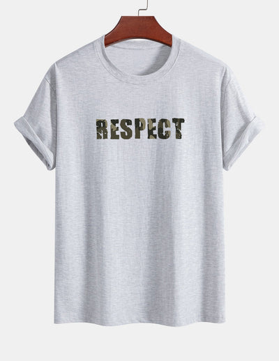 Regular Fit Camouflage Respect Print Cotton T-Shirt