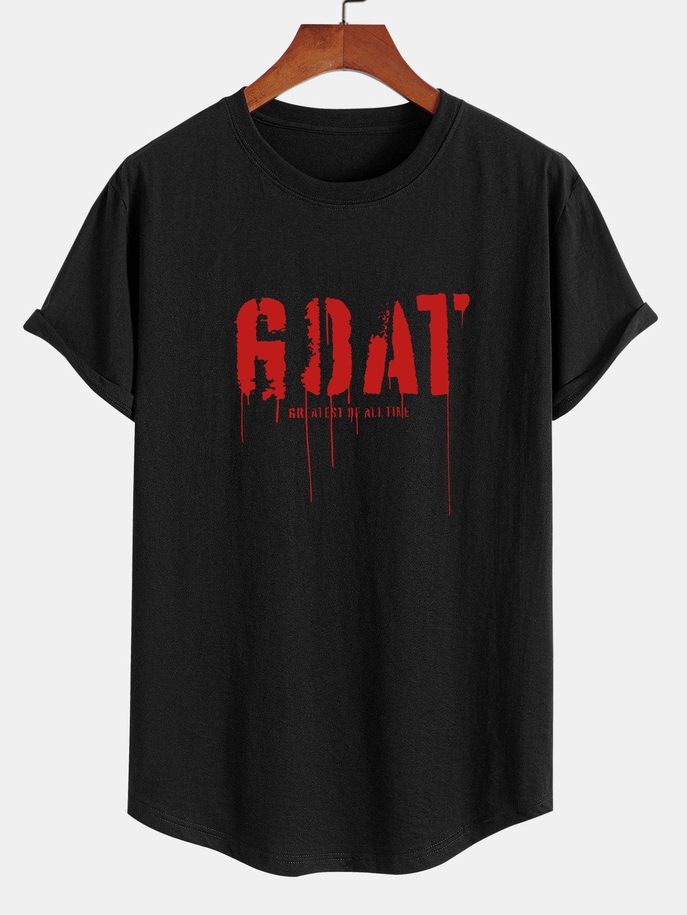 Goat Slogan Print Cotton Arc Hem T-Shirt