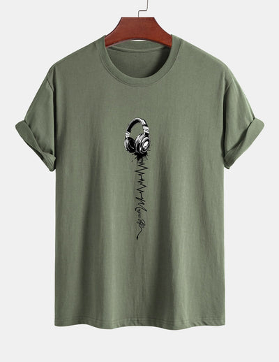 Regular Fit Earphone Print Cotton T-Shirt