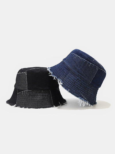 Spliced Denim Tassel Comfortable And Versatile Bucket Hat Can Be Worn On Both Sides