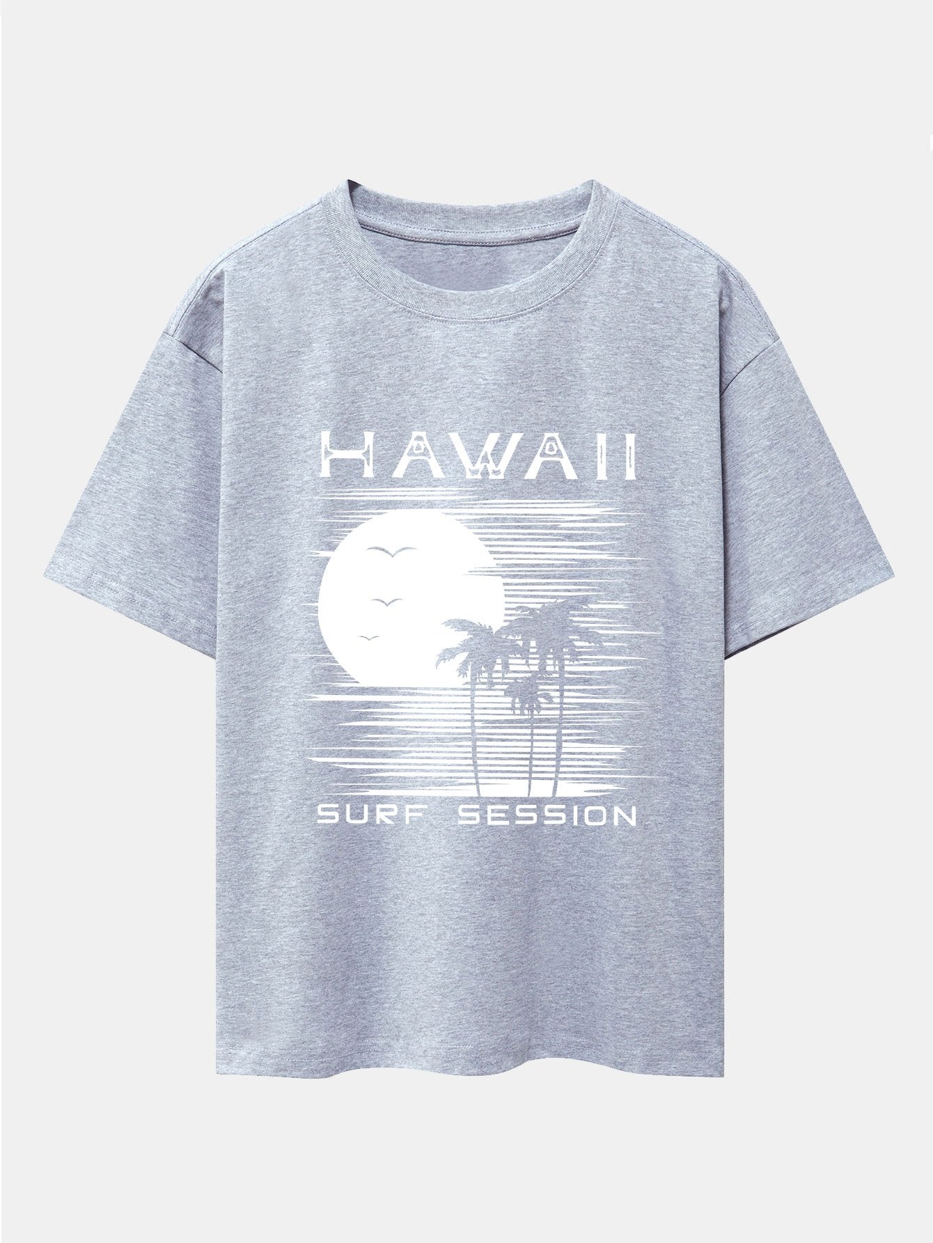 Hawaii Sun Palm Trees Print Drop Shoulder Oversize T-Shirt