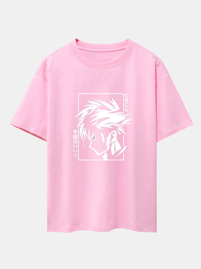 Japanese Comic Male Print Drop Shoulder Oversize T-Shirt