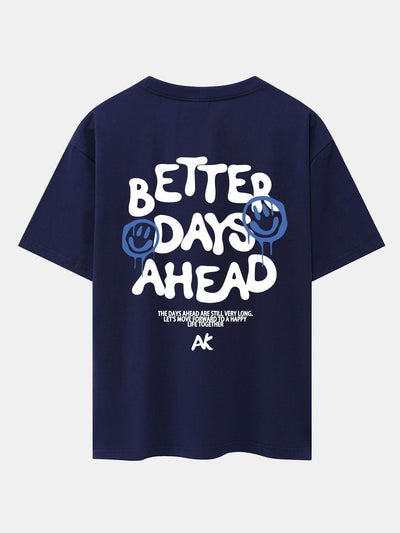 Smiley Slogan Back Print Drop Shoulder Oversize T-Shirt